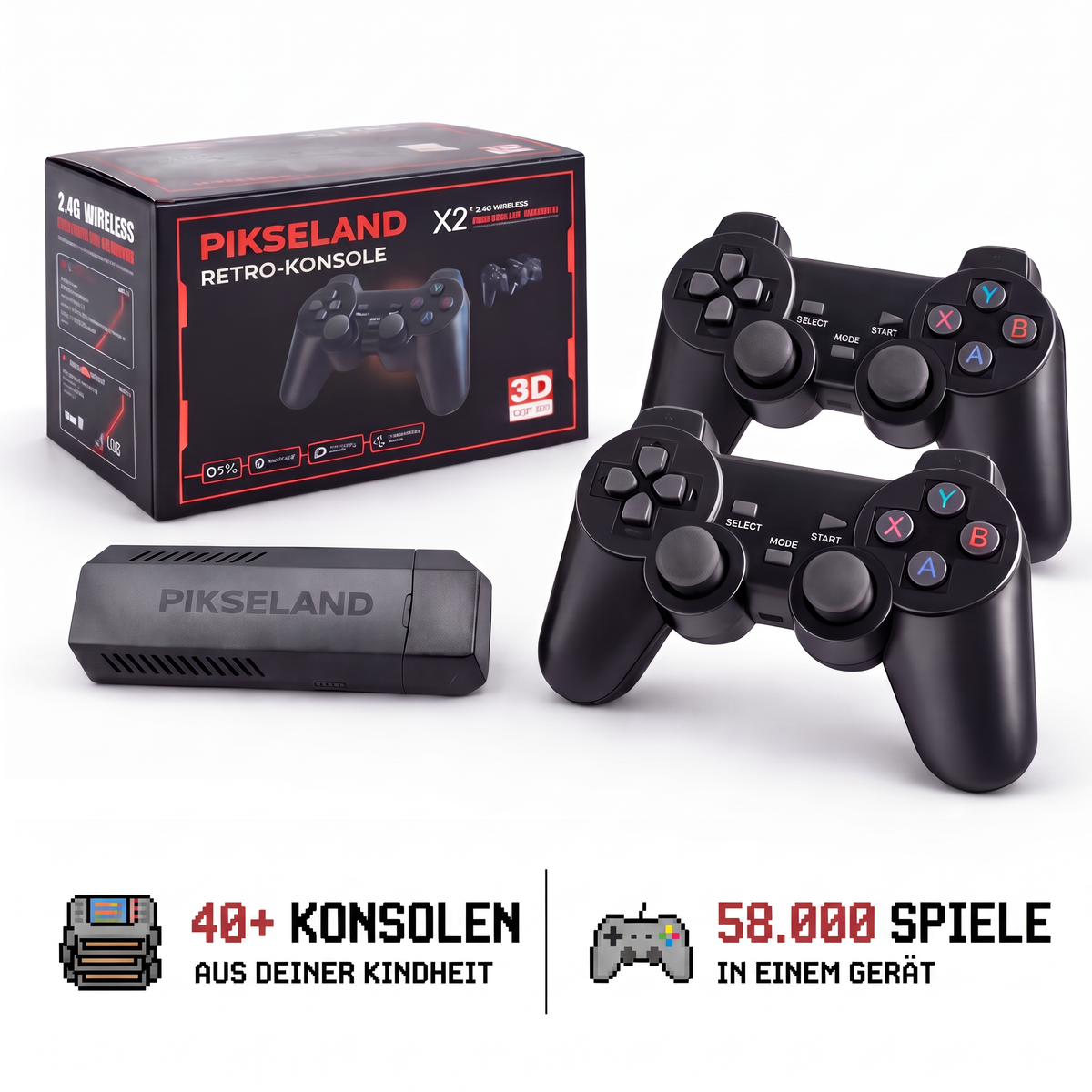 PIKSELAND™ - Konsola Retro Plug & Play + 2 Pady